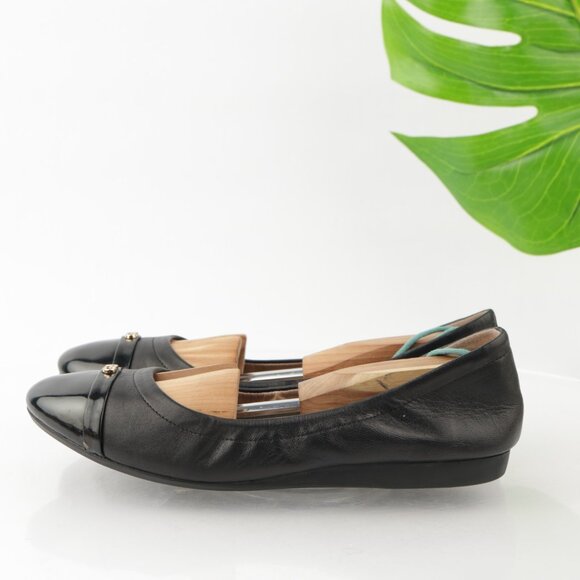 Cole Haan Womens Elsie Ballet Flats Size 8 Black Leather Cap Toe Slip On Shoes - Picture 8 of 13
